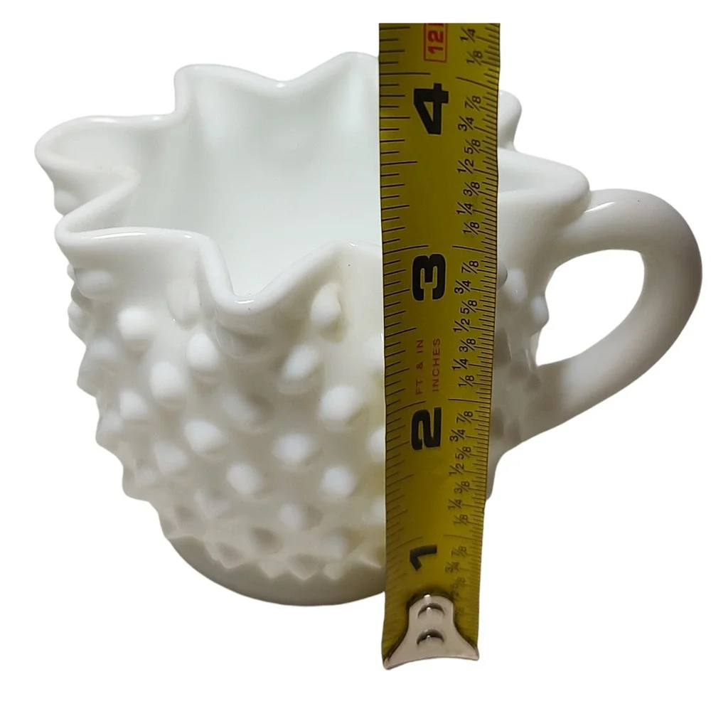 Vintage Fenton Creamer Art‎ Hobnail Milk Glass with Ruffled Edge Cottage Core